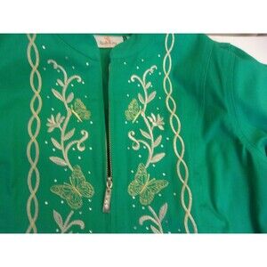 Quacker Factory Size. Large Kelly Green Jacket Butterflies Metallic Thread BOHO